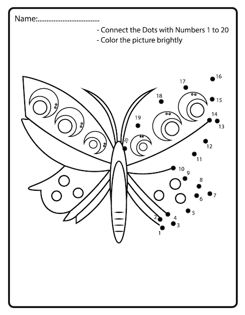 Premium vector dot to dot butterfly coloring page for kids dot to dot by numbers activity for kids and toddlers