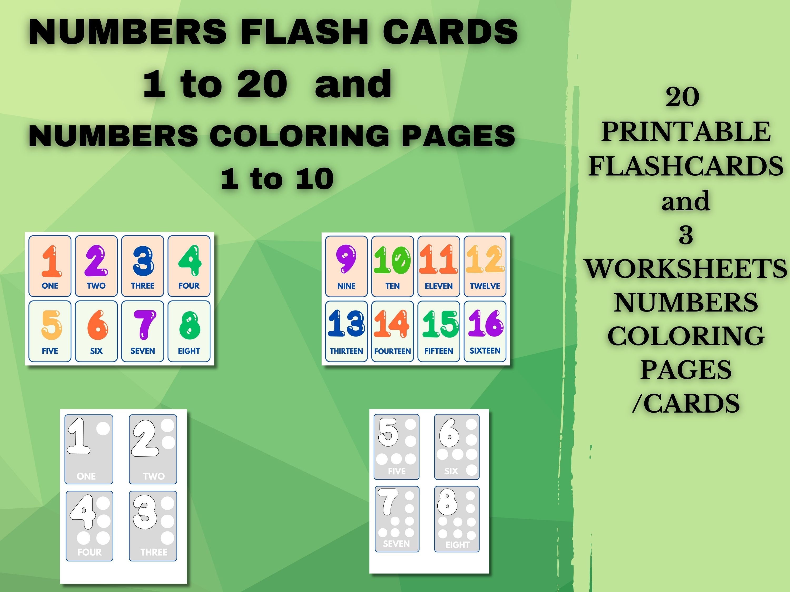 Numbers flash cards to numbers coloring pages flash cards set preschool numbers kindergarten cards number cards numbers printables