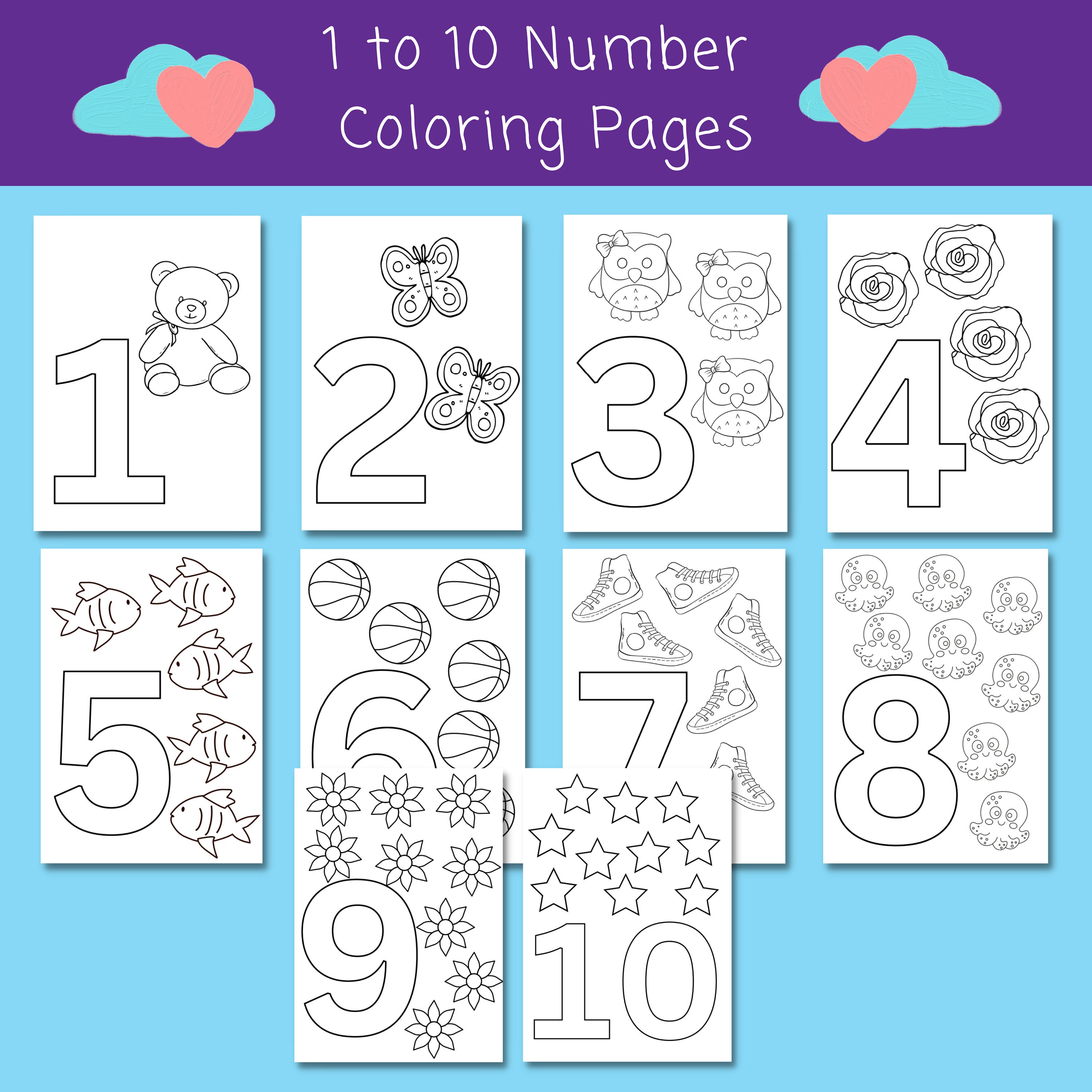Numbers coloring pages to counting mathematics math for kids learning numbers printable instant download homeschool
