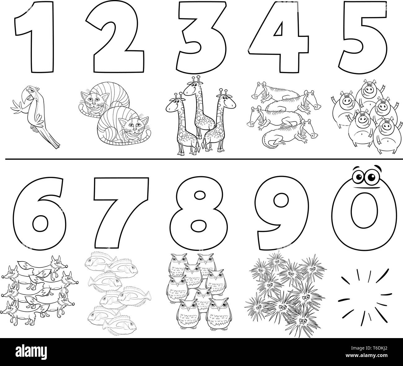Numbers cartoon animals coloring hi