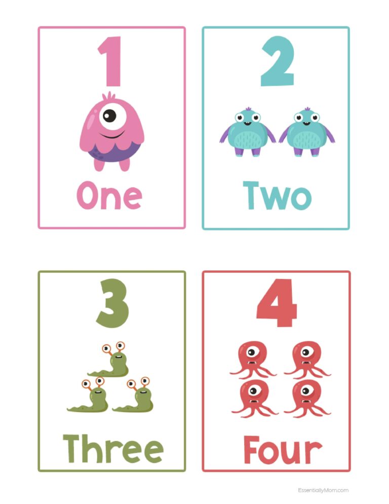 Monster number flash cards free printable number flash cards