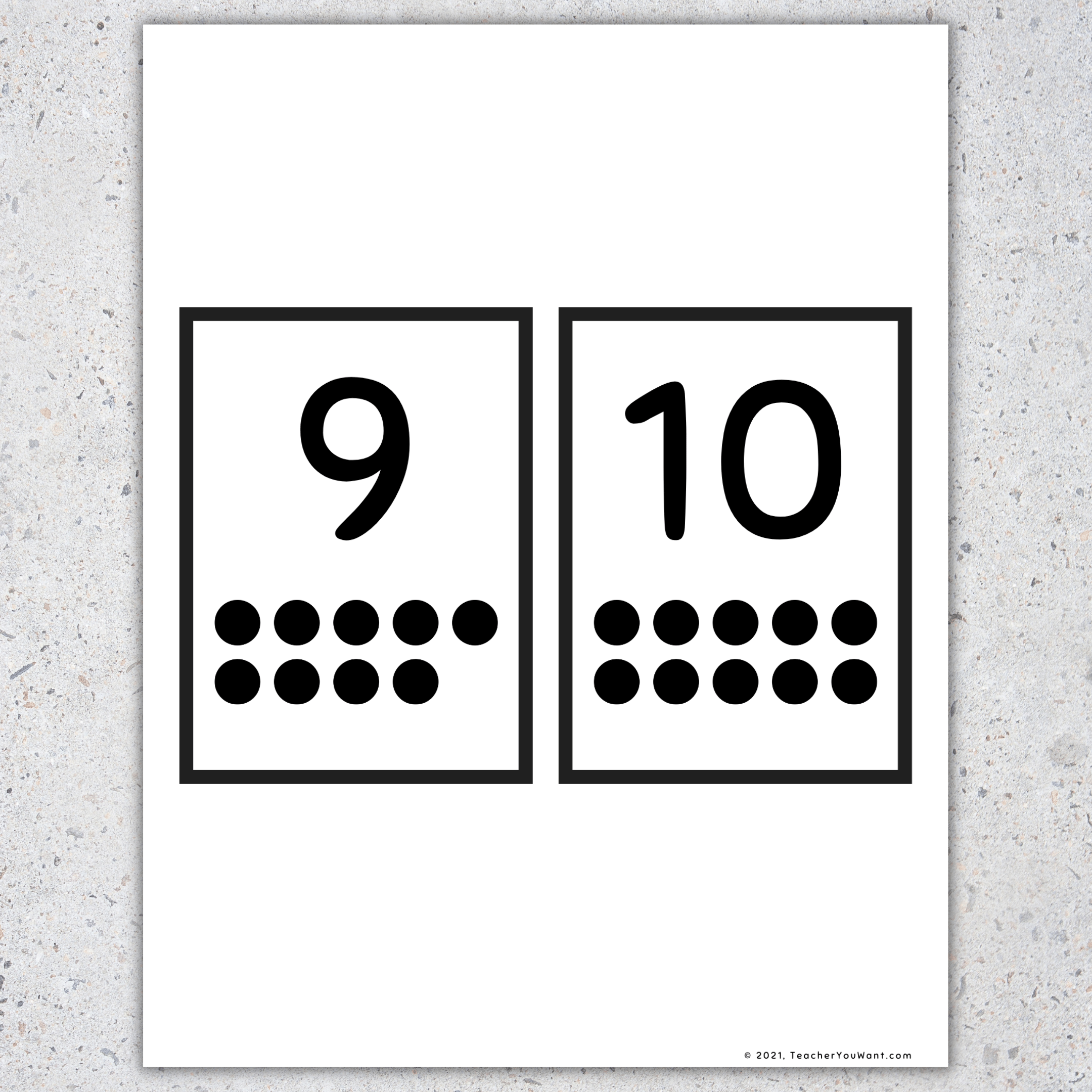 Number flashcards with counting dots ten frames