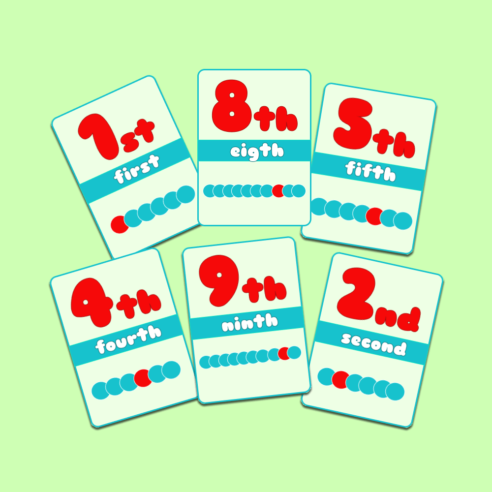 Ordinal numbers flashcards kids