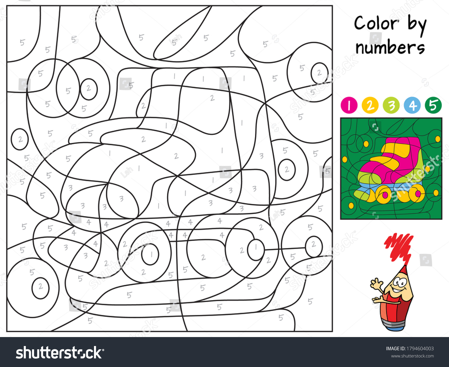 Roller skates color by numbers coloring stock vector royalty free