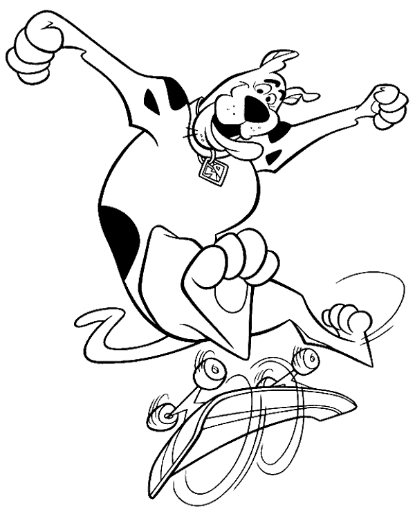 Scooby with skateboard coloring page