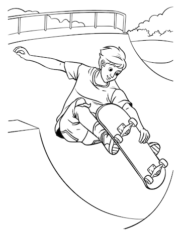 Premium vector skateboarding coloring page for kids