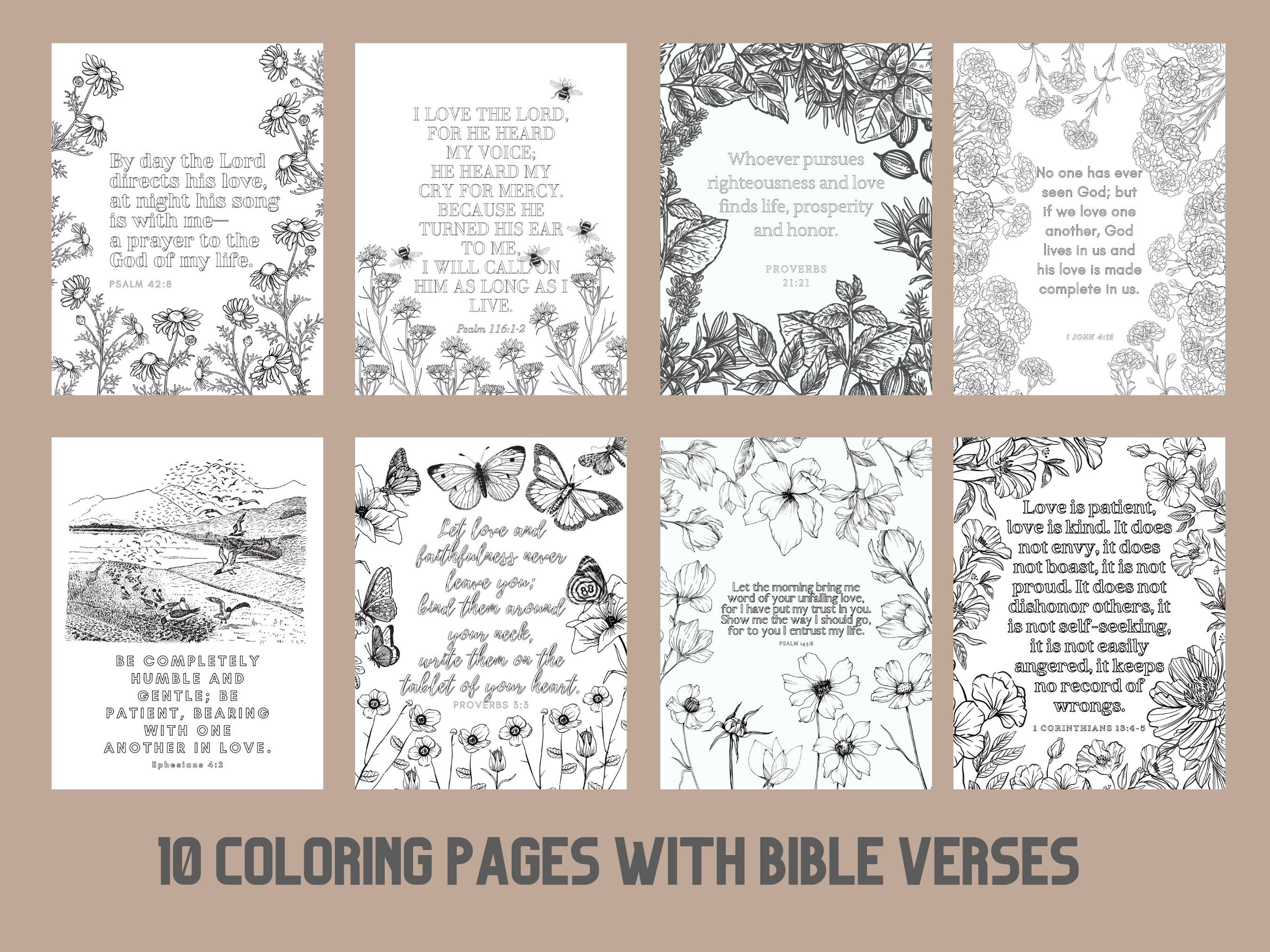 Bible verse coloring pages botanical floral love themed valentines day homeschool activity