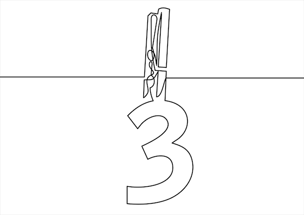 Clip clavija de madera con nãºmeros dibujo de lãnea continua vector premium