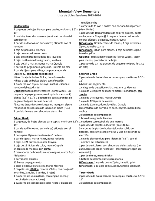 Supply list
