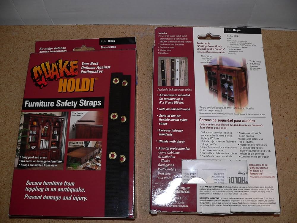 Quakehold furniture strap kit earthquake fasteners for disaster preparedness child proof safety straps for rv home office helps prevent damage and injury easy to install black ready ameri home