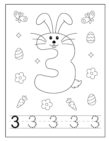 Premium vector easter bunny number coloring pages for children