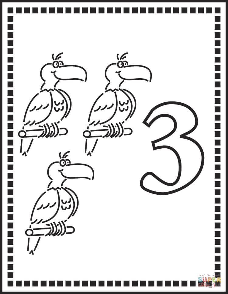 Number or three parrots coloring page free printable coloring pages