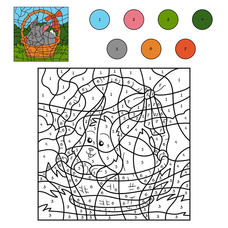Color by number game rabbit in the basket stock vector