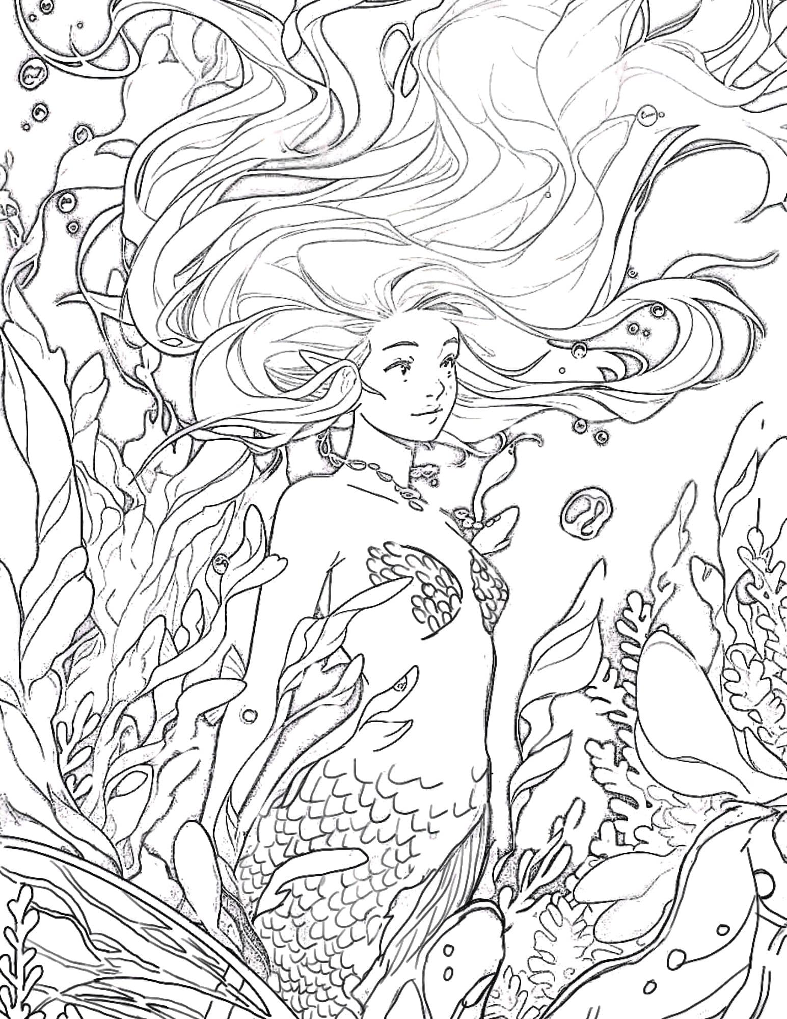 Mermaid coloring pages for kids and adults