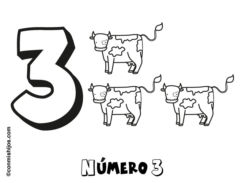 Dibujo del nãºmero tres para colorear con los niãos
