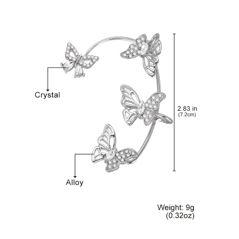 Butterfly inlaid zircon cuff wrap earrings for women no
