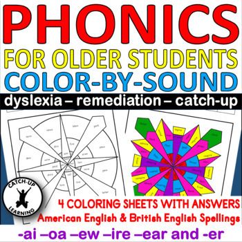 Phonics remedial reading older students color by code by catch