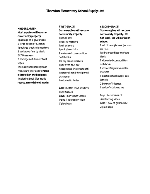 Supply list