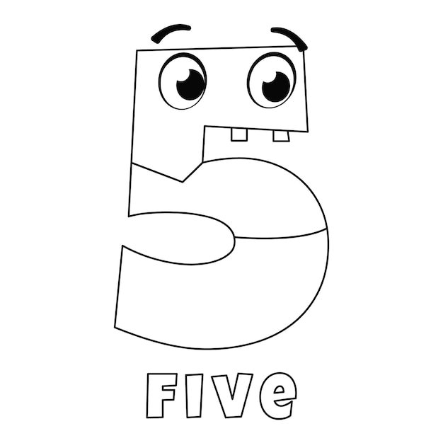Premium vector number five coloring page with eyes and a smile on the face