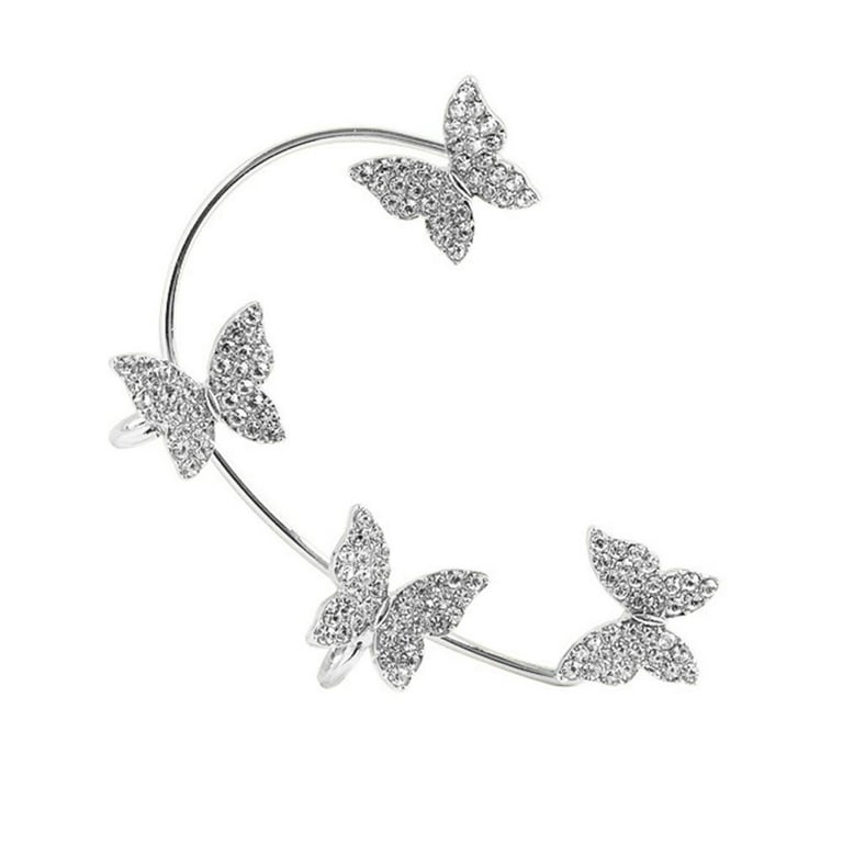 Zircon butterfly earrings butterfly wrap around ear earrings adjustable ear cuff earrings for women non
