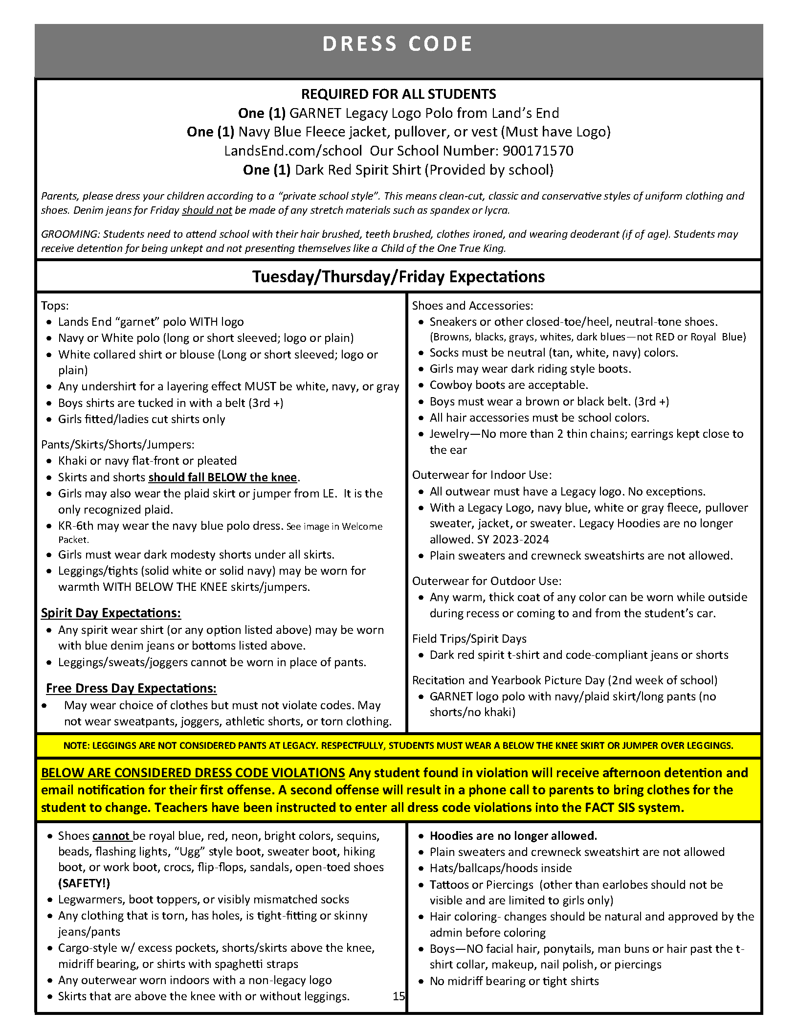 Dress code â legacy classical christian academy