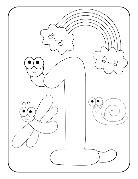 Premium vector number coloring pages with cute bugs and rainbowsready to printanimal number coloring pages
