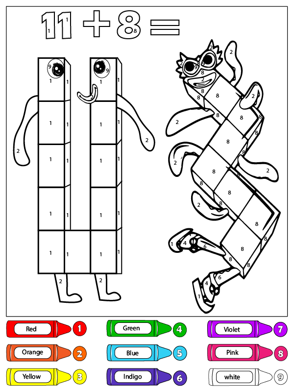Once y ocho numberblocks color por nãºmero para colorear imprimir e dibujar â
