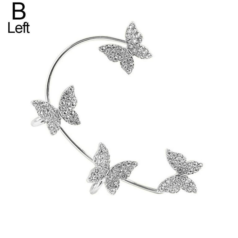 Zircon butterfly earrings butterfly wrap around ear earrings adjustable ear cuff earrings for women non