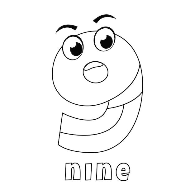 Premium vector number nine coloring page with the eyes and the number