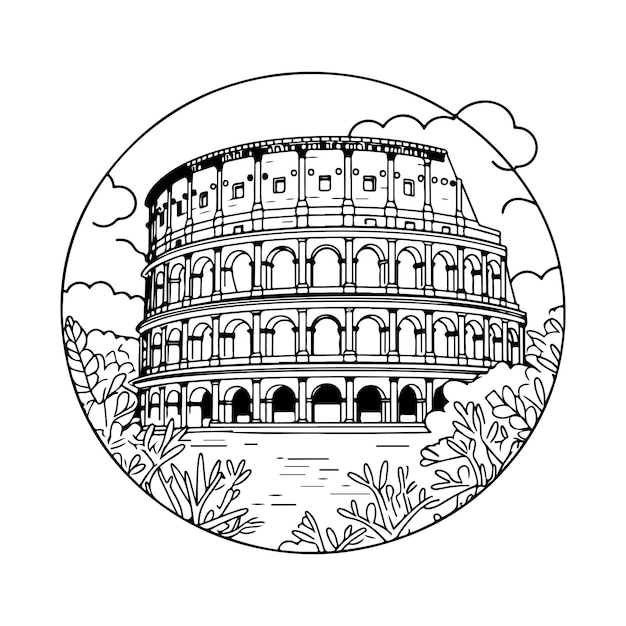 Premium vector sketch hand drawn single line art coloring page colosseum day