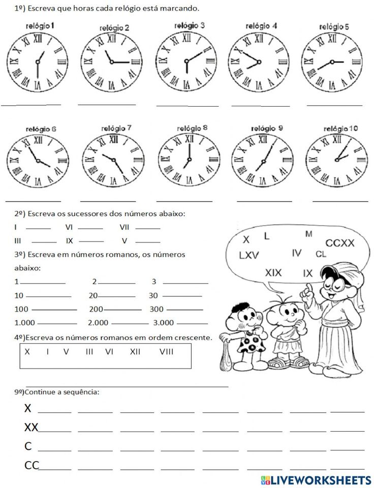 Nãºmero romanos relãgio worksheet school subjects teachers online workouts