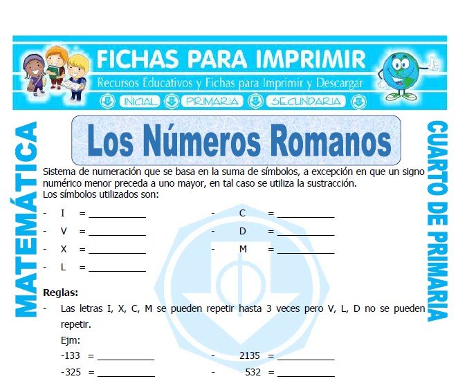 Los numeros romanos para cuarto de primaria