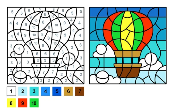 Puzzle game color number hot air balloon vector coloring page stock vector by natasha