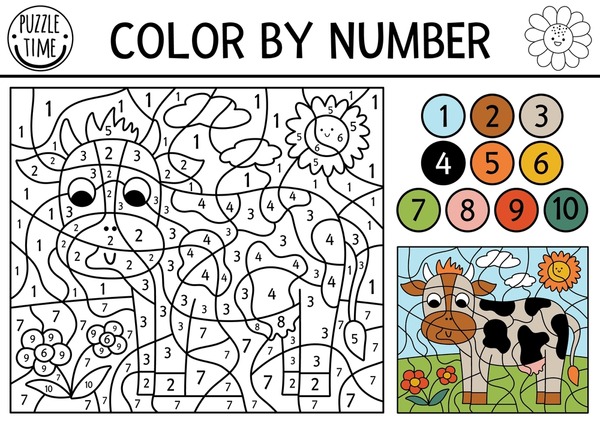 Hundred color by number cow royalty