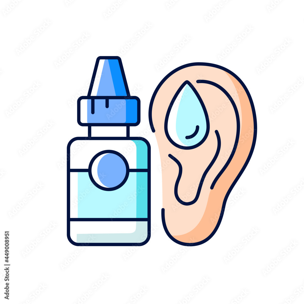 Vecteur ear drops rgb color icon earwax removing ear infections inflammations prevention acute otitis media treatment reducing disfort pain isolated vector illustration simple filled line drawing