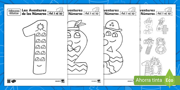 Hojas para colorear las aventuras de los nãºmeros