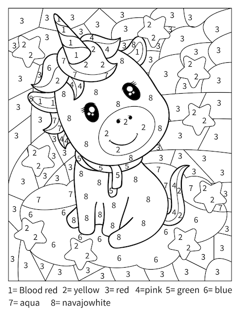 Premium vector unicorn color by number coloring page