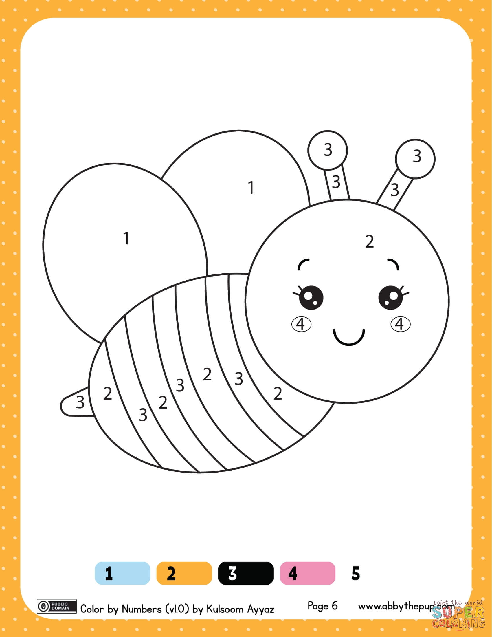 Dibujo de color de abeja por nãºmeros