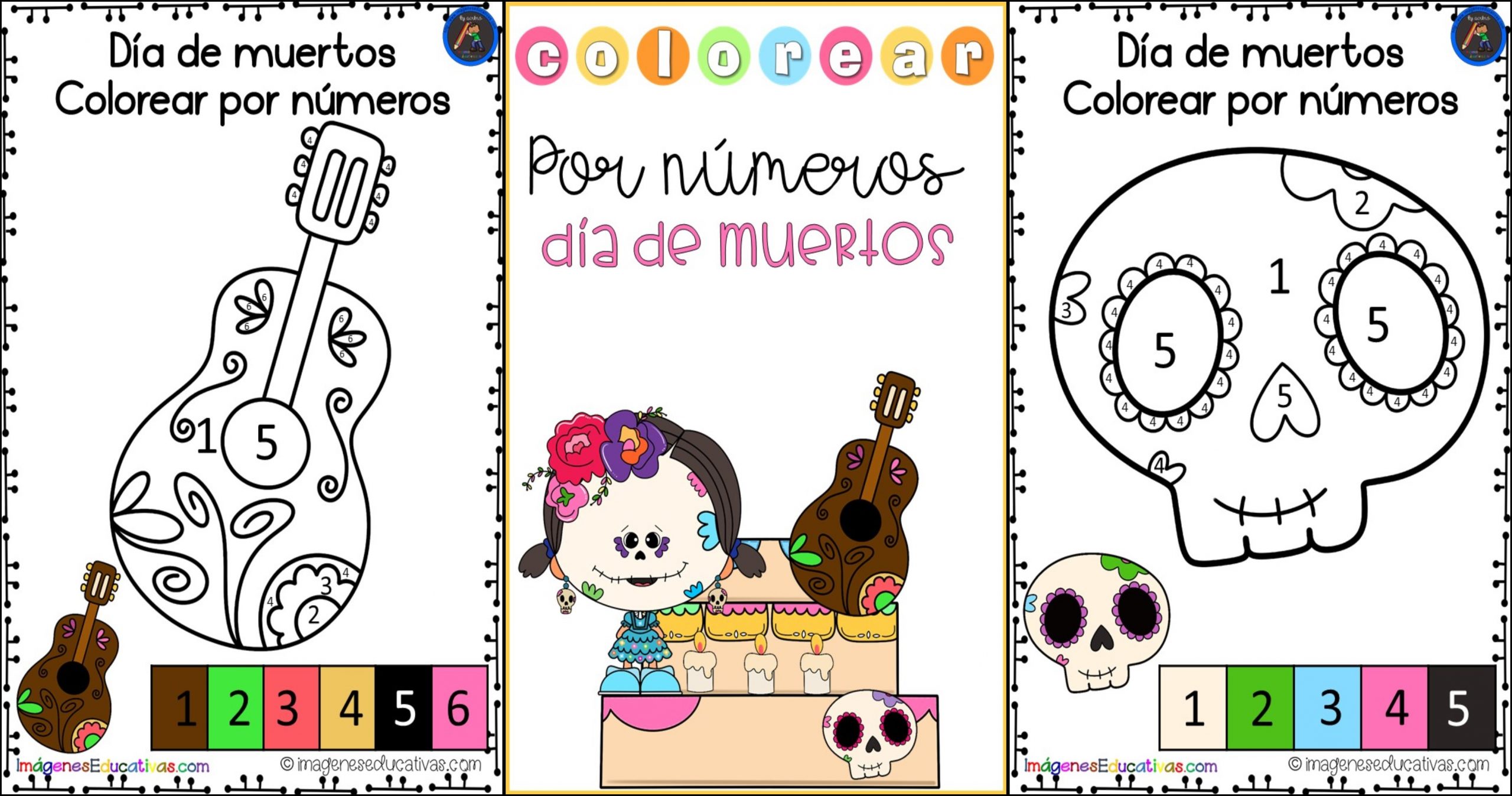 Colorear por nãmeros dãa de muertos â imagenes educativas