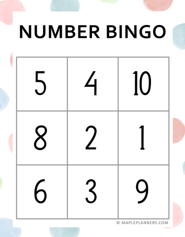 Printable number bingo