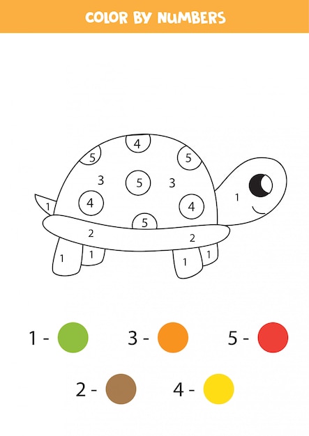 Premium vector color cute cartoon turtle by numbers coloring page for kids