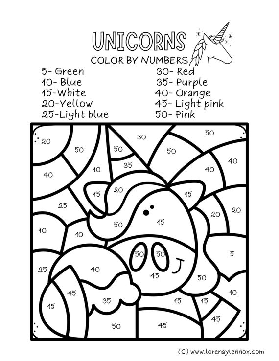Color by number unicorn coloring pages in english