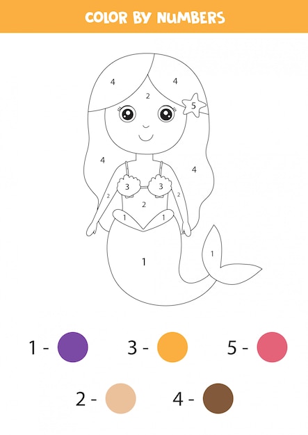 Premium vector math game for children color cute mermaid by numbers