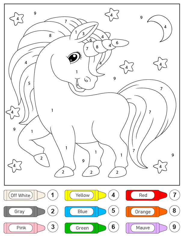 Pãgina para colorear de colorear por nãºmeros de unicornio magnãfico para colorear imprimir e dibujar â
