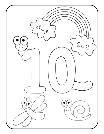 Paginas para colorear de numeros con lindos bichos y arcoirislisto para imprimir paginas para colorear de numeros de animal vector premium