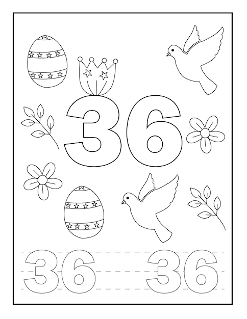 Premium vector number coloring pages for kidseaster designs flower birds and so on