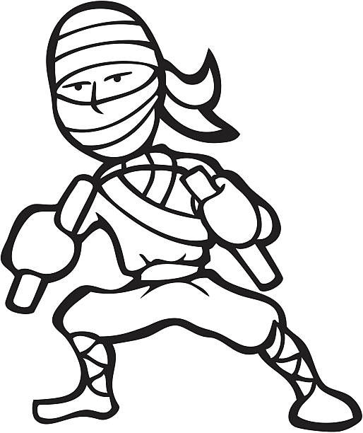 Ninja nunchucks line art stock illustration
