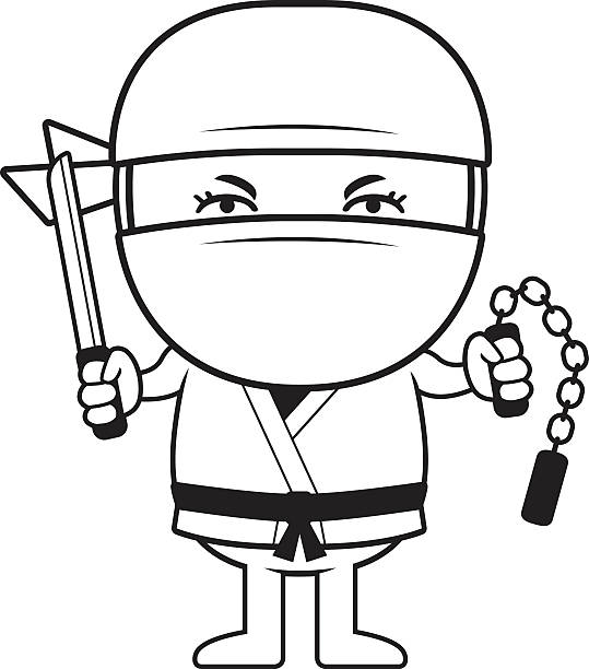 Cartoon little ninja weapons stock illustration