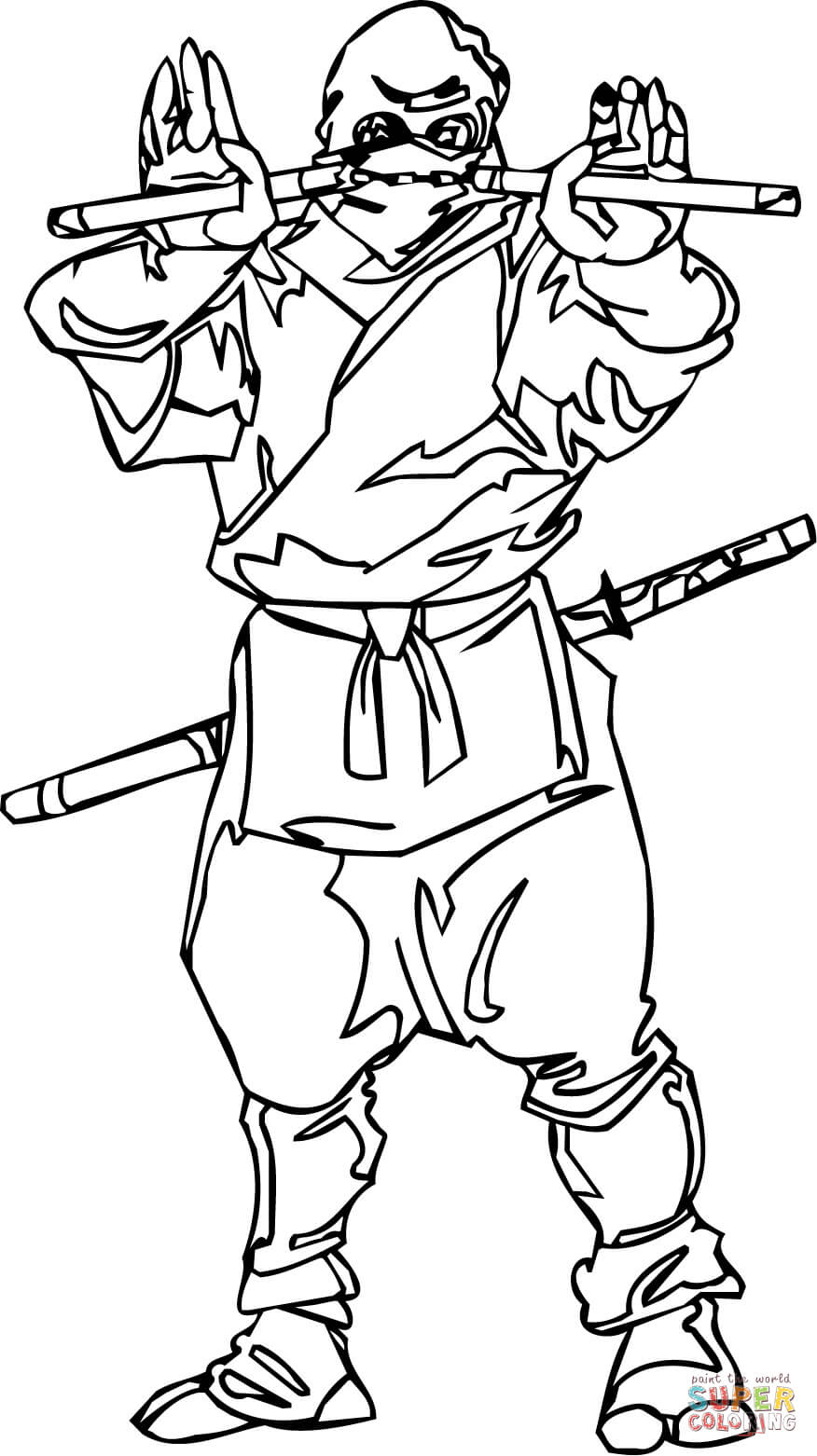 Ninja with the nunchaku coloring page free printable coloring pages