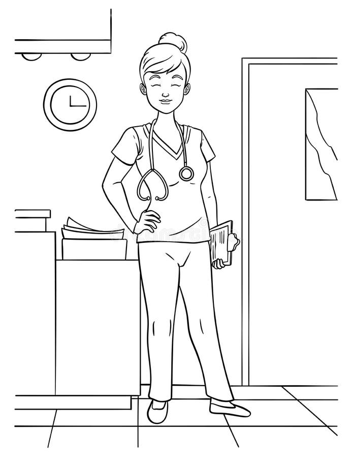 Nurse coloring page for kids stock vector